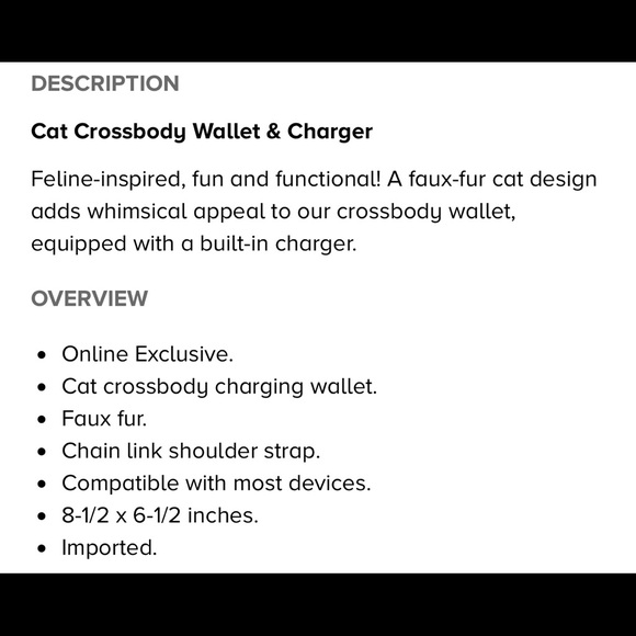 Cat crossbody wallet & charger NWOT - Picture 8 of 8